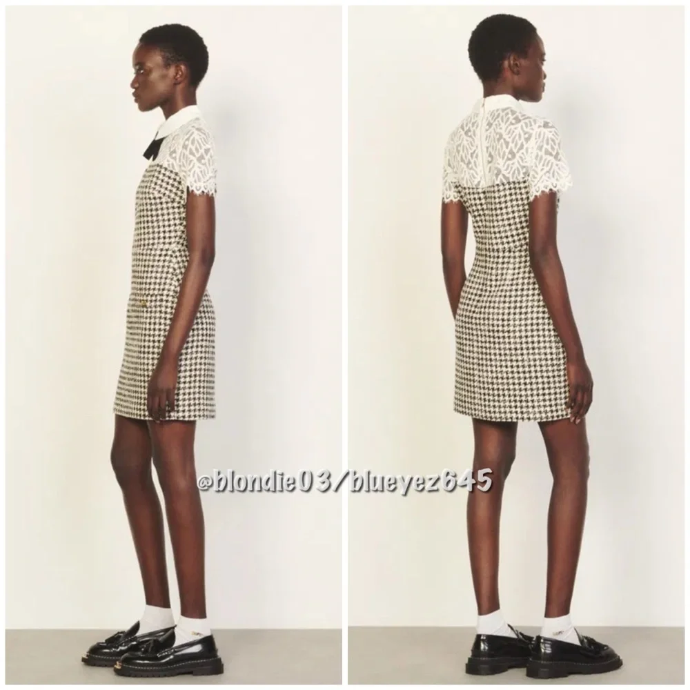Sandro “Rozeana” lace panel houndstooth dress FR36/US4 - Picture 3 of 6
